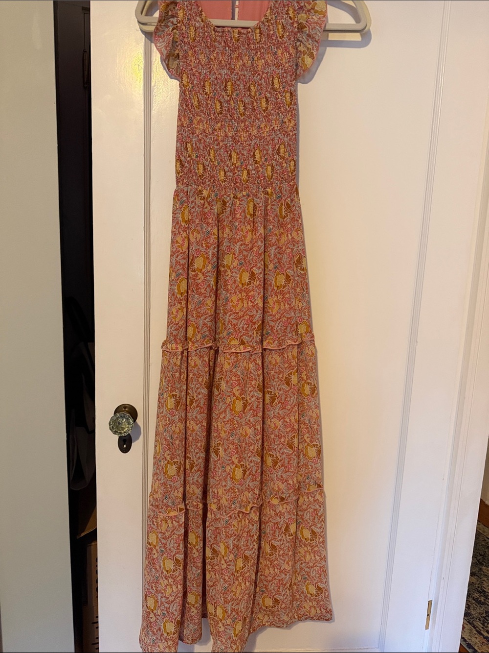 MELLODAY Pink and Yellow Floral Smocked Maxi